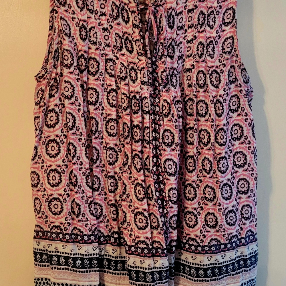 Lucky Brand Pink and Blue Printed Tie-Front Top